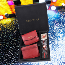 Load image into Gallery viewer, Sassora Genuine Leather Wallet & Card Holder Set with Rakhi & Roli Chawal - Raksha Bandhan Gift Combo for Sister
