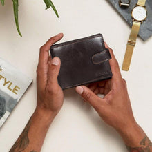 Load image into Gallery viewer, Sassora Genuine Leather Dark Brown RFID Flap Closure Two Fold Wallet