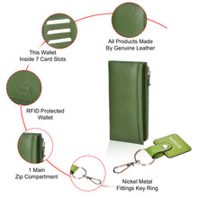 Load image into Gallery viewer, Sassora Genuine Leather Green Women's Wallet, Keyring & Rakhi with Roli & Chawal Gift Combo Set