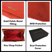 Load image into Gallery viewer, Sassora Genuine Leather Medium Red RFID Protected Women Wallet