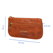 Load image into Gallery viewer, Sassora Genuine Leather Unisex Zip Closure Brown Key Case Holder