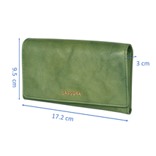 Load image into Gallery viewer, Sassora Genuine Leather Medium Green RFID Women Purse

