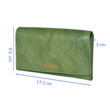 Load image into Gallery viewer, Sassora Genuine Leather Medium Green RFID Women Purse