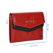 Load image into Gallery viewer, Sassora Genuine Leather Small Black Red RFID Women Wallet
