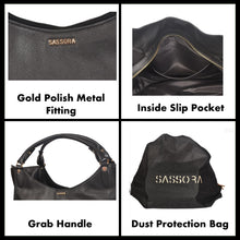 Load image into Gallery viewer, Sassora Genuine Premium Leather Women Black Hobo Shape Handbag