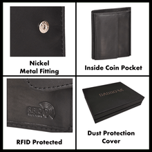 Load image into Gallery viewer, Sassora Genuine Leather Black RFID Protected Snap Closure Notecase