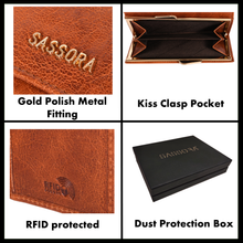 Load image into Gallery viewer, Sassora Genuine Leather Medium Brown RFID Protected Women Wallet