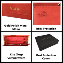 Load image into Gallery viewer, Sassora Genuine Leather Medium Size Red RFID Protected Women Purse
