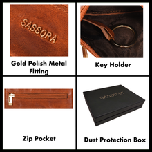 Load image into Gallery viewer, Sassora Genuine Leather Unisex Zip Closure Brown Key Case Holder