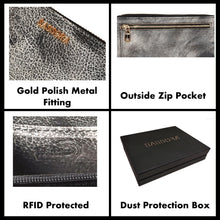 Load image into Gallery viewer, Sassora Genuine Leather Black White Women RFID Zip Around Purse