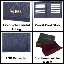 Load image into Gallery viewer, Sassora Premium Leather Navy Blue RFID Classy Ladies Wallet