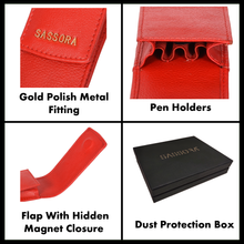 Load image into Gallery viewer, Sassora Genuine Leather Red Fountain Pen Holder Case for Girls