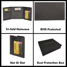 Load image into Gallery viewer, Sassora Men's RFID Leather Notecase – Trifold | Black | Genuine Leather | 6-Month Warranty