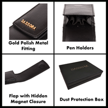 Load image into Gallery viewer, Sassora 100% Genuine Leather Black Pen Holder Case