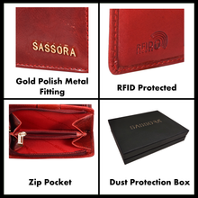 Load image into Gallery viewer, Sassora Genuine Leather Medium Red RFID Protected Women Wallet