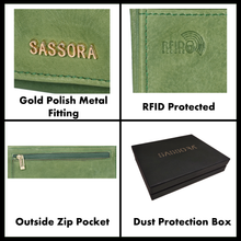 Load image into Gallery viewer, Sassora Genuine Leather Medium Green RFID Women Purse
