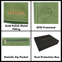 Load image into Gallery viewer, Sassora Genuine Leather Medium Green RFID Women Purse