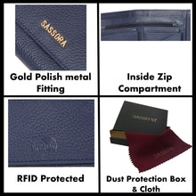 Load image into Gallery viewer, Sassora Premium Leather Navy Blue Large Ladies RFID Wallet