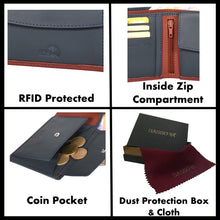Load image into Gallery viewer, Sassora Premium Leather Large RFID enabled Blue Wallet