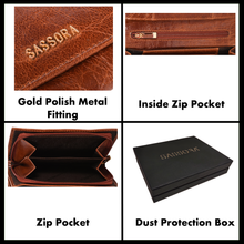 Load image into Gallery viewer, Sassora Genuine Leather Medium Brown RFID Protected Women Purse