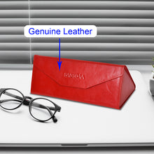 Load image into Gallery viewer, Sassora Genuine Premium Leather Unisex Foldable Red Spectacle Case
