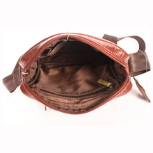 Load image into Gallery viewer, Sassora Genuine Leather Unisex Cognac Color Small Sling Bag with Brass Antique Metal Fittings Crossbody Bag Sassora By Leatherman Fashion