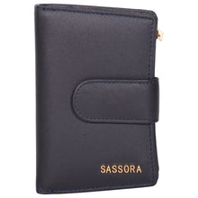 Load image into Gallery viewer, Sassora Genuine Leather Medium Size Dark Blue RFID Women Wallet