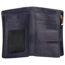 Load image into Gallery viewer, Sassora Genuine Leather Medium Size Dark Blue RFID Women Wallet