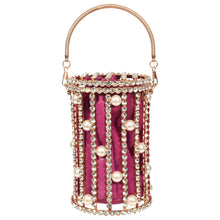 Load image into Gallery viewer, Sassora Leather with Stone & Pearl Gold Polish Frame Party Clutch