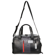 Load image into Gallery viewer, Sassora Genuine Premium Leather Black Grey Navy Large Travel Duffle Bag