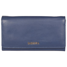 Load image into Gallery viewer, Sassora Genuine Leather Medium Blue RFID Women Travel Wallet