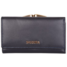 Load image into Gallery viewer, Sassora Premium Leather Medium Blue RFID Clasp Lock Women Wallet