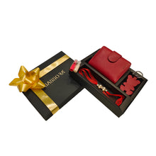 Load image into Gallery viewer, Sassora Red Genuine Leather Ladies RFID Wallet, Keychain and Rakhi Combo Set(SSRA8 Gift-for Her)