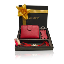 Load image into Gallery viewer, Sassora Red Genuine Leather Ladies RFID Wallet, Keychain and Rakhi Combo Set(SSRA8 Gift-for Her)