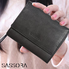 Load image into Gallery viewer, Sassora Genuine Leather Small Black RFID Protected Wallet for Women
