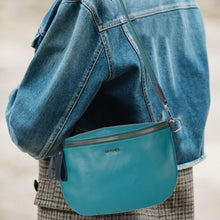 Load image into Gallery viewer, Sassora Genuine Leather Medium Blue Unisex Belt Bag Waist Pouch