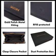Load image into Gallery viewer, Sassora Premium Leather Medium Blue RFID Clasp Lock Women Wallet