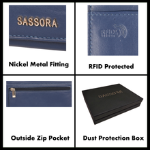 Load image into Gallery viewer, Sassora Genuine Leather Medium Blue RFID Women Travel Wallet
