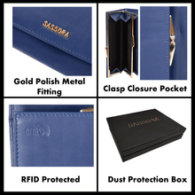 Load image into Gallery viewer, Sassora Genuine Leather Medium Blue RFID Women Purse
