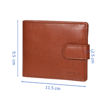 Load image into Gallery viewer, Sassora Genuine Leather Medium Brown RFID Button Closure Men&#39;s Wallet

