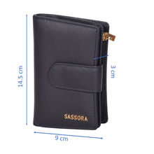 Load image into Gallery viewer, Sassora Genuine Leather Medium Size Dark Blue RFID Women Wallet