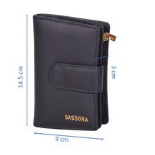 Load image into Gallery viewer, Sassora Genuine Leather Medium Size Dark Blue RFID Women Wallet
