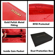 Load image into Gallery viewer, Sassora Genuine Leather Medium Size Red RFID Protected Women Wallet