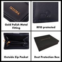 Load image into Gallery viewer, Sassora Genuine Leather Medium Size Dark Blue RFID Women Wallet
