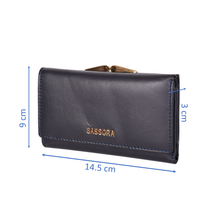 Load image into Gallery viewer, Sassora Premium Leather Medium Blue RFID Clasp Lock Women Wallet