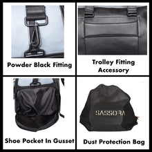 Load image into Gallery viewer, Sassora Genuine Premium Leather Black Grey Navy Large Travel Duffle Bag