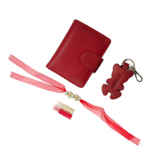 Load image into Gallery viewer, Sassora Red Genuine Leather Ladies RFID Wallet, Keychain and Rakhi Combo Set(SSRA8 Gift-for Her)