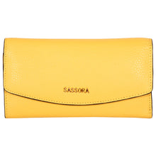 Load image into Gallery viewer, Sassora Premium Leather RFID Tri Fold Large Women&#39;s Yellow Purse
