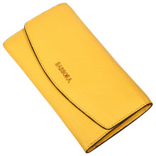 Load image into Gallery viewer, Sassora Premium Leather RFID Tri Fold Large Women&#39;s Yellow Purse