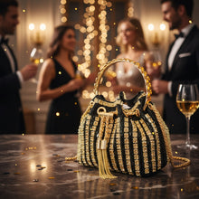 Load image into Gallery viewer, Sassora Stone &amp; Beads Embellished Party Bucket Bag